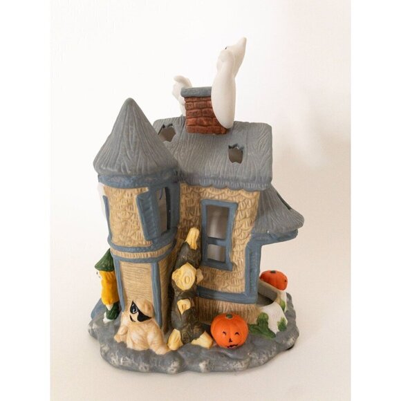 Ceramic Haunted House With Ghosts Halloween Decoration By PartyLite Tealight - Picture 9 of 11